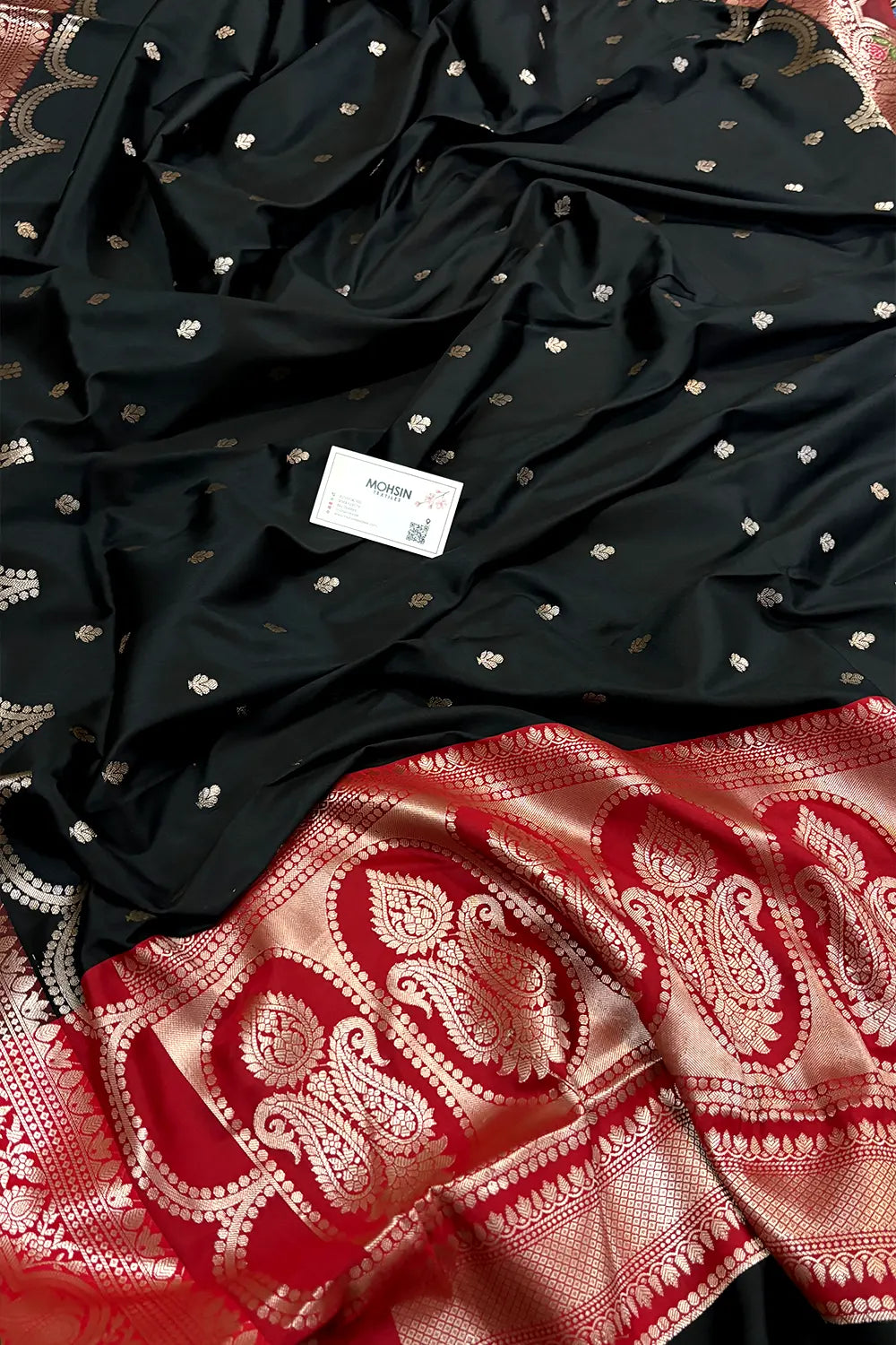 Black and Red Zari Banarasi Silk Saree