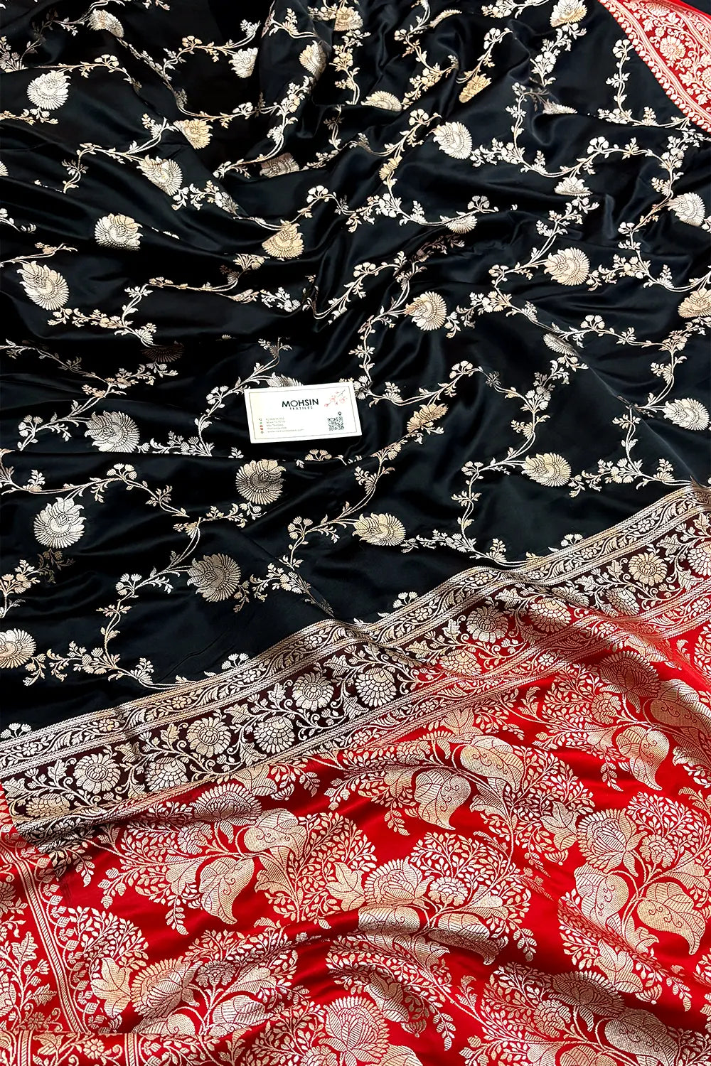 Black and Red Zari Katan Silk Banarasi Saree