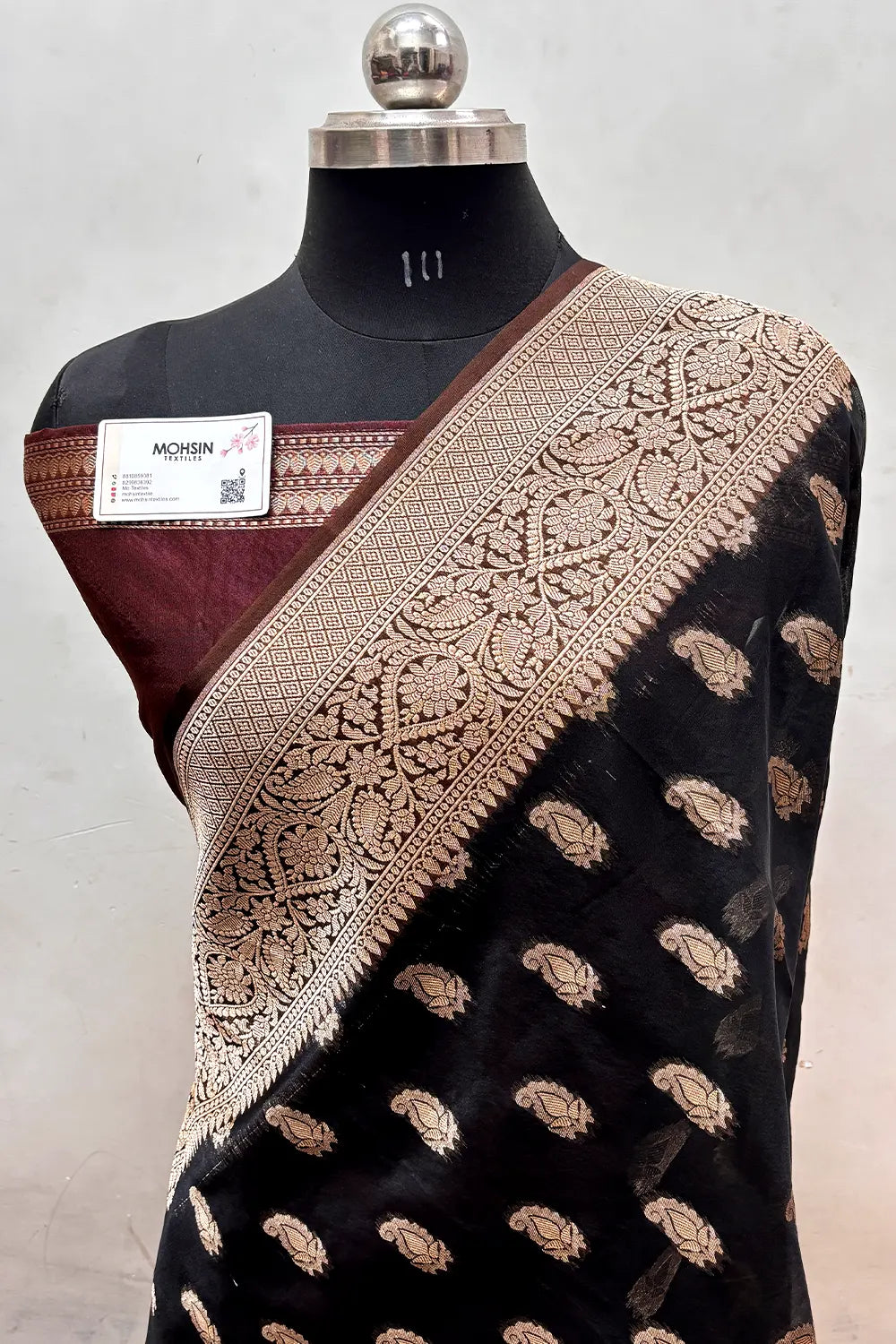Black and Wine Organza Silk Banarasi Saree
