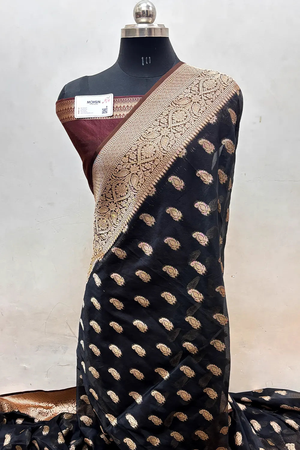 Black and Wine Organza Silk Banarasi Saree