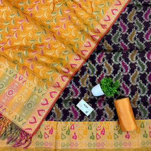 Black and Yellow Resham Banarasi Silk Suit 