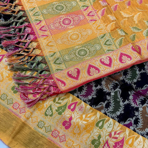 Black and Yellow Resham Banarasi Silk Suit 