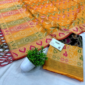 Black and Yellow Resham Banarasi Silk Suit 