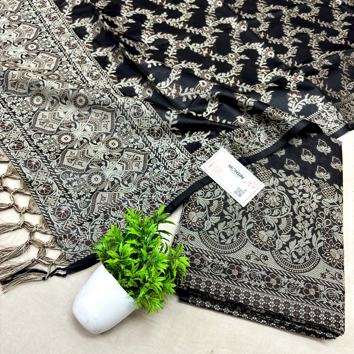 Black Angoori Buti Cotton Silk Banarasi Suit