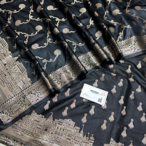Black Assi Ghat Aarti Semi Katan Silk Banarasi Suit