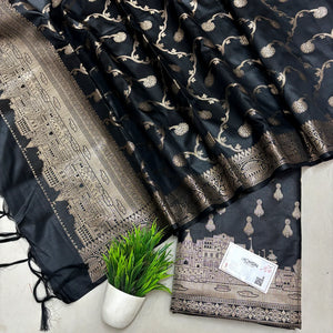 Black Assi Ghat Aarti Semi Katan Silk Banarasi Suit