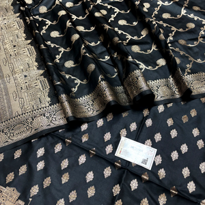 Black Assi Ghat Mandir Semi Katan Silk Banarasi Suit