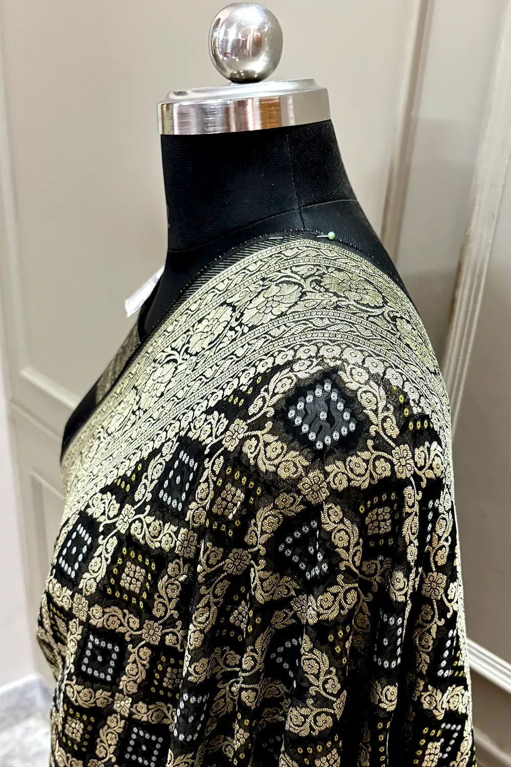 Black Bandhej Georgette Silk Banarasi Saree