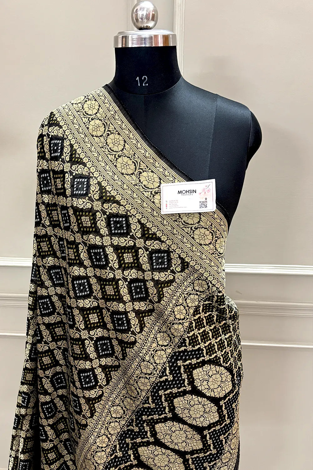 Black Bandhej Georgette Silk Banarasi Saree