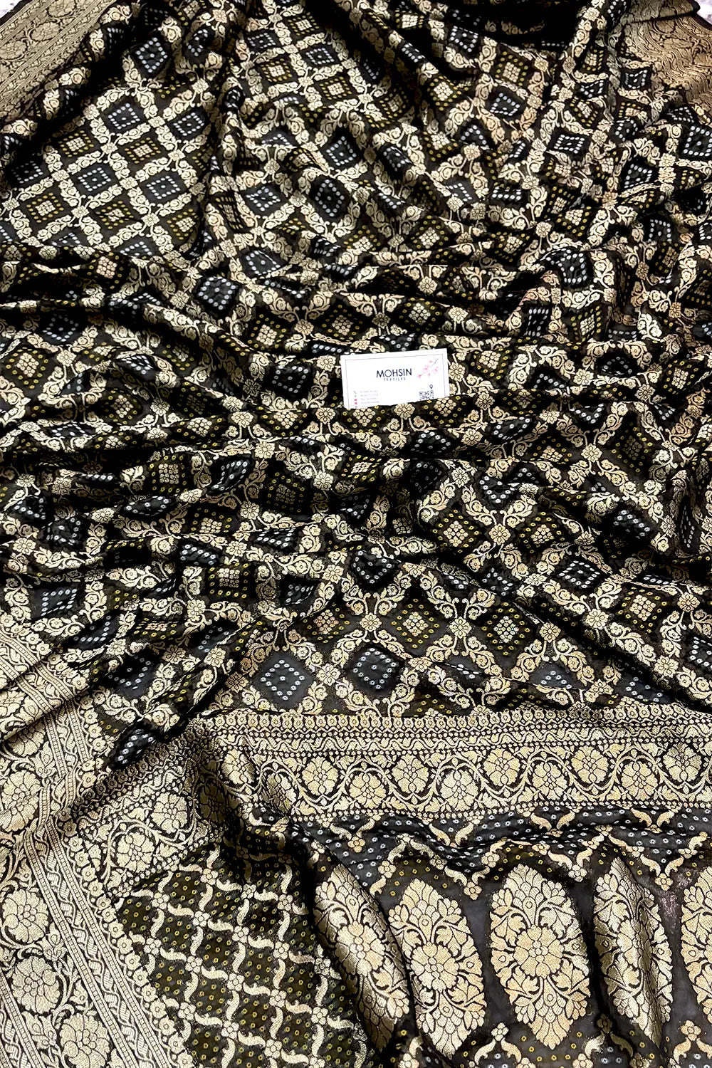 Black Bandhej Georgette Silk Banarasi Saree