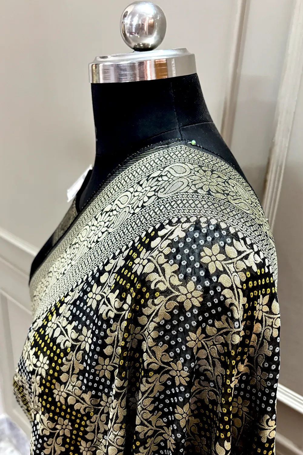 Black Bandhej Georgette Silk Banarasi Saree