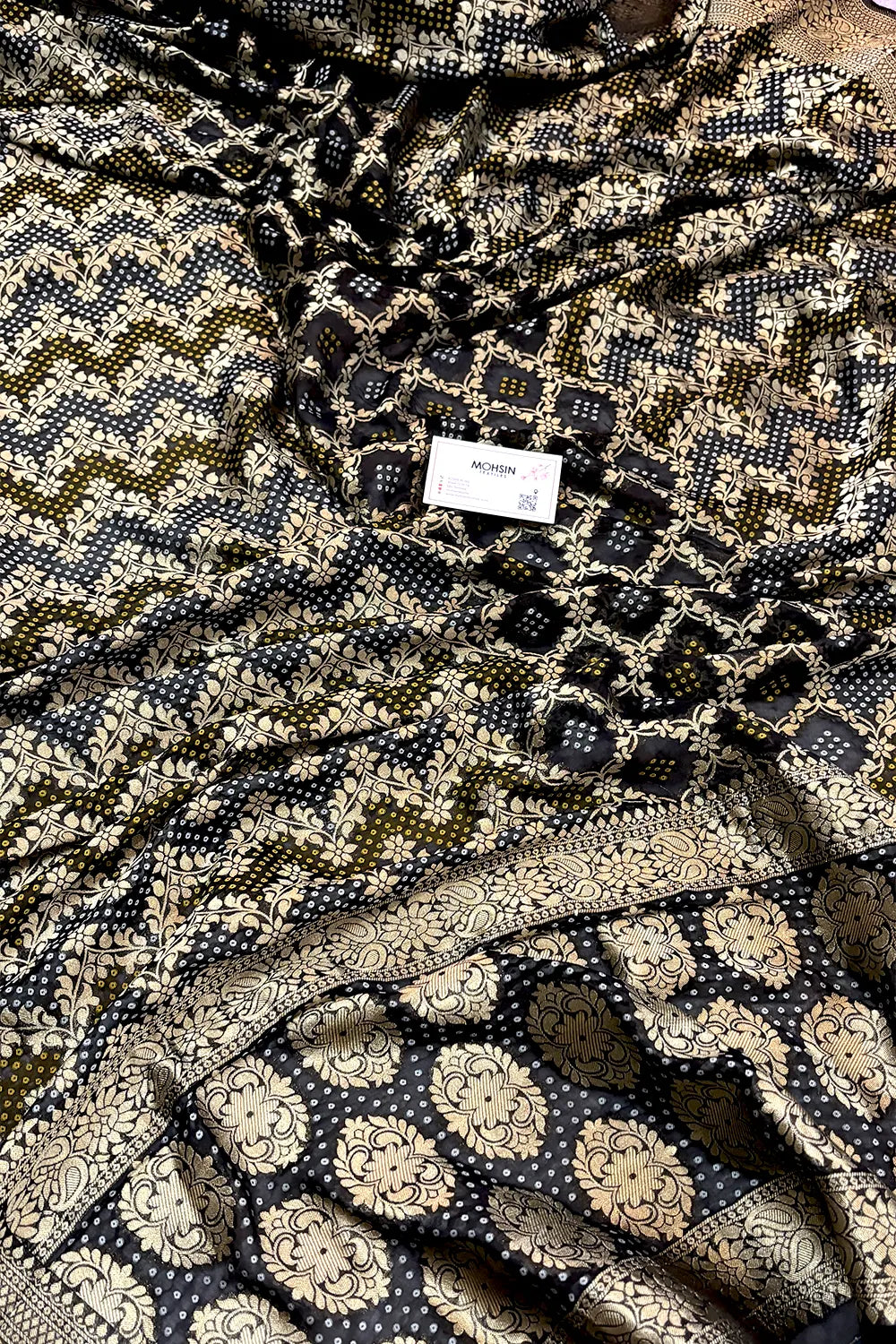 Black Bandhej Georgette Silk Banarasi Saree