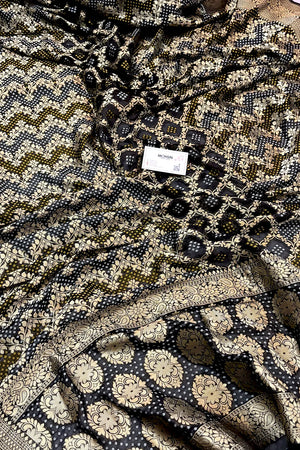 Black Bandhej Georgette Silk Banarasi Saree