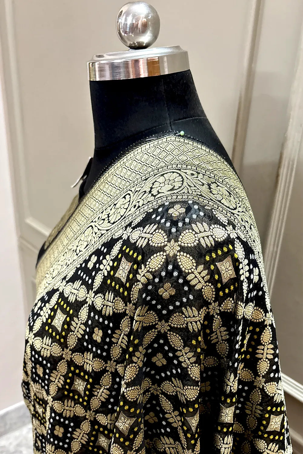 Black Bandhej Georgette Silk Banarasi Saree