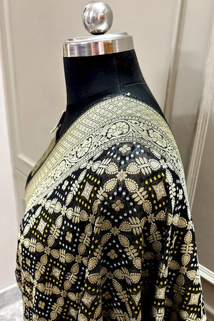 Black Bandhej Georgette Silk Banarasi Saree