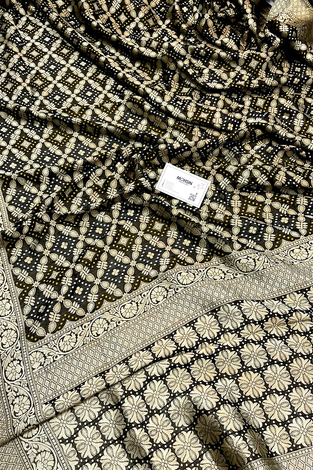 Black Bandhej Georgette Silk Banarasi Saree