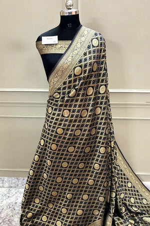 Black Bandhej Georgette Silk Banarasi Saree