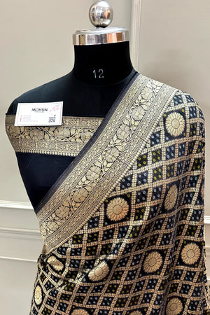 Black Bandhej Georgette Silk Banarasi Saree