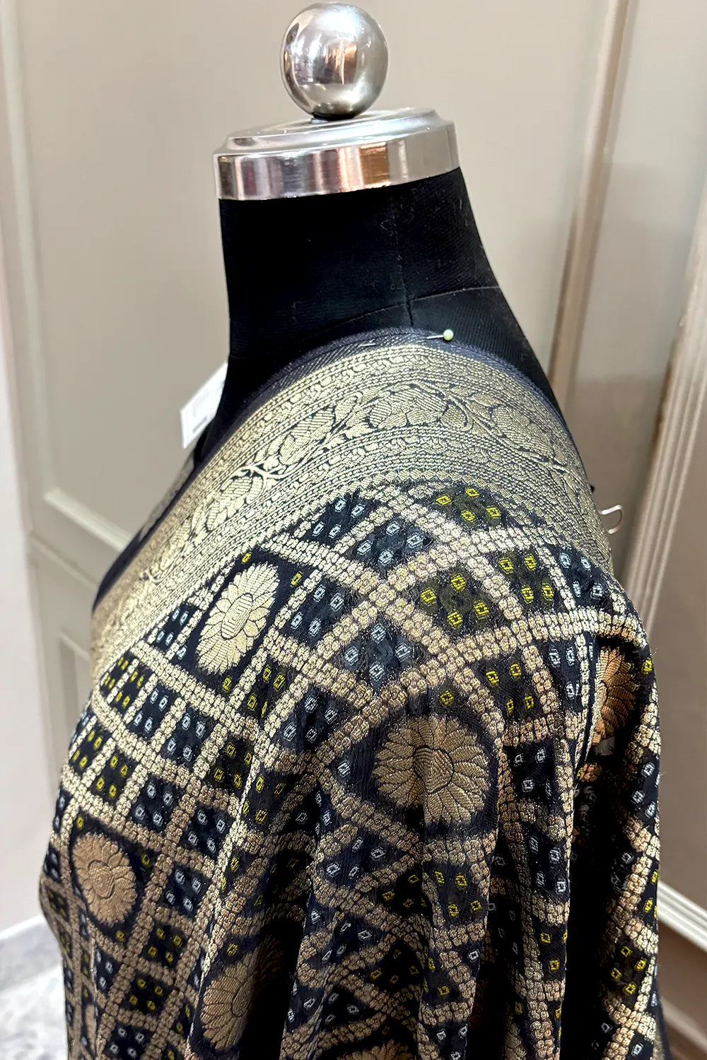 Black Bandhej Georgette Silk Banarasi Saree