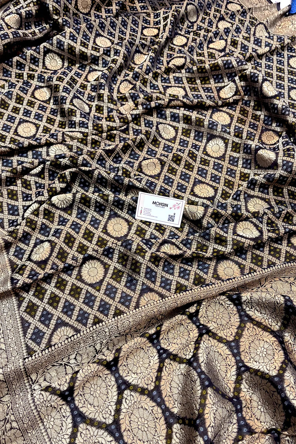 Black Bandhej Georgette Silk Banarasi Saree