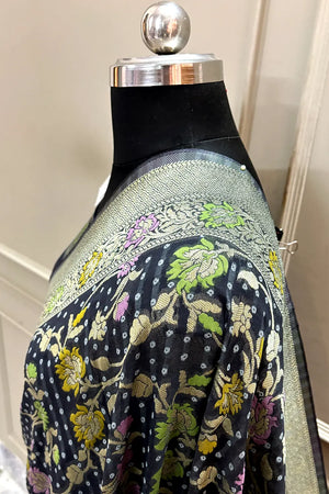 Black Bandhej Meena Georgette Silk Banarasi Saree