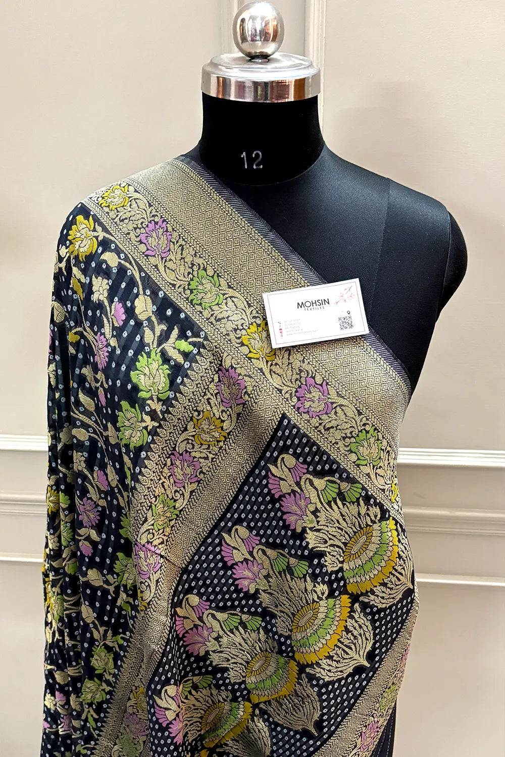 Black Bandhej Meena Georgette Silk Banarasi Saree