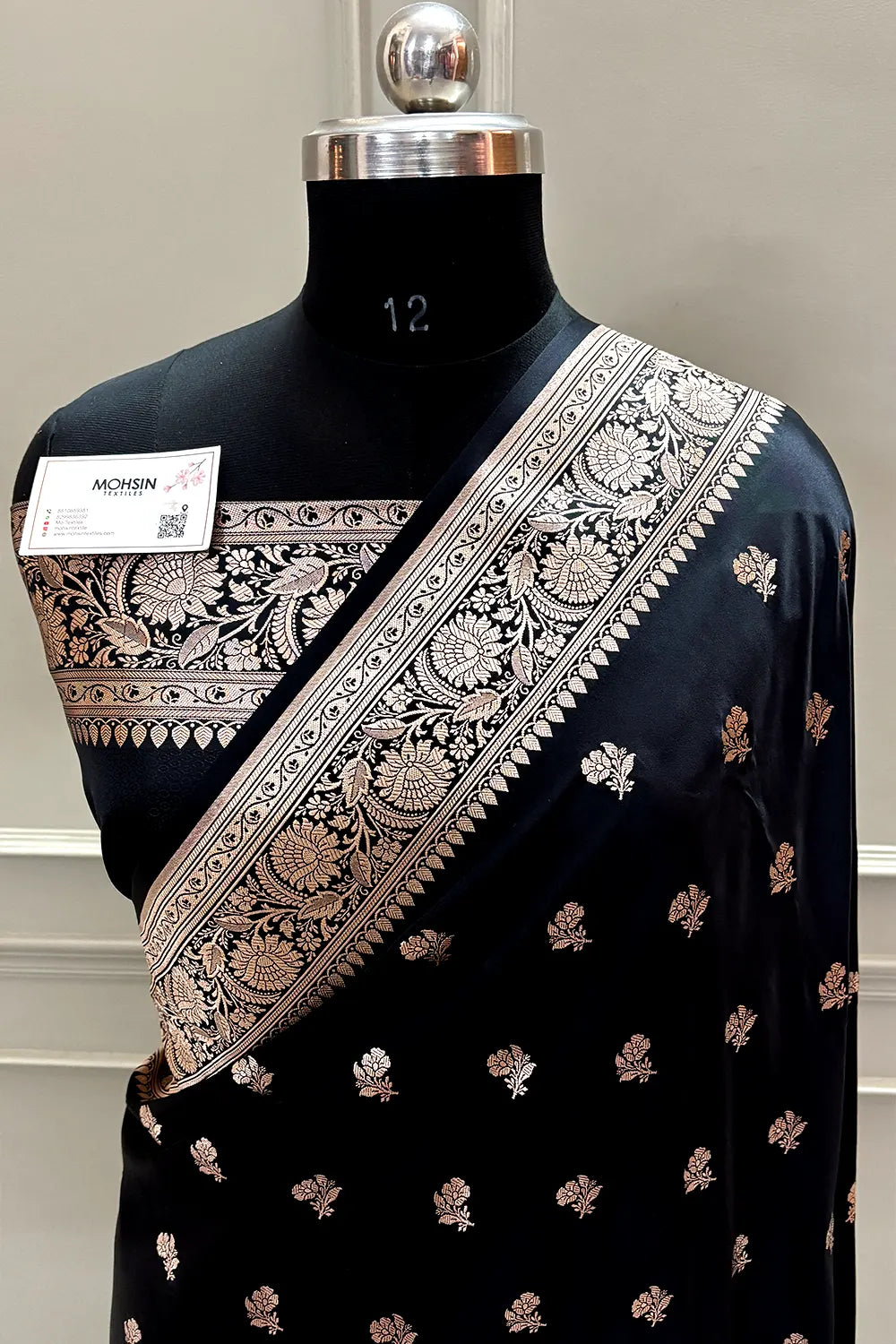 Black Chaman Buti Katan Mashru Silk Banarasi Saree