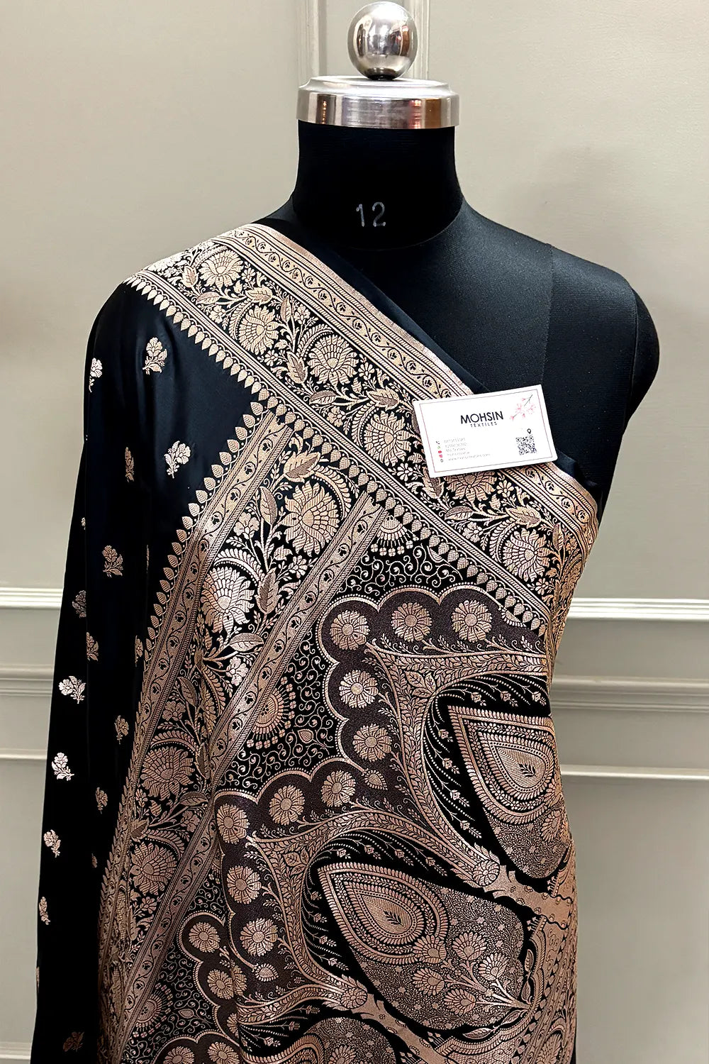 Black Chaman Buti Katan Mashru Silk Banarasi Saree