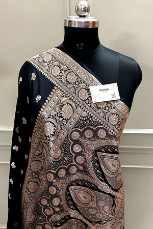 Black Chaman Buti Katan Mashru Silk Banarasi Saree