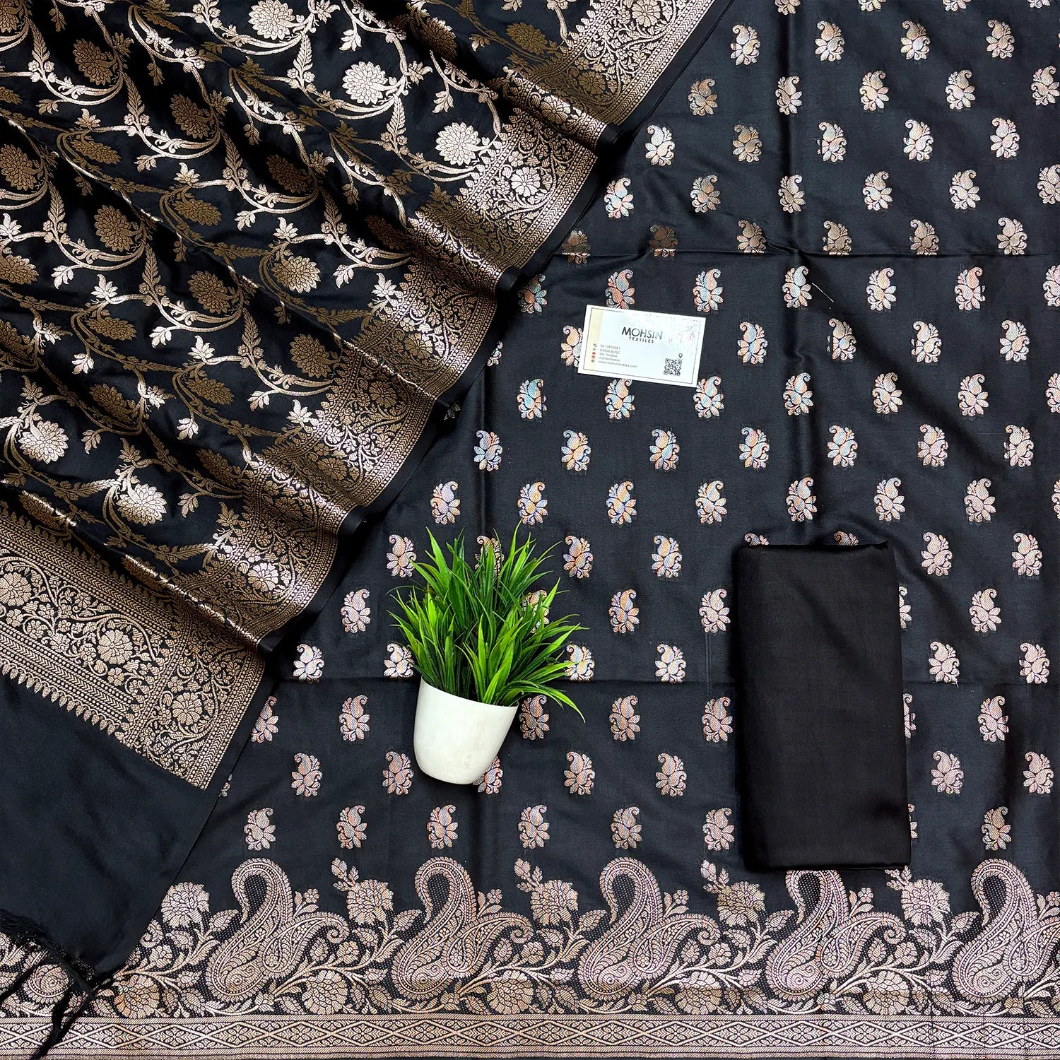 Black Godzilla Semi Katan Silk Banarasi Suit