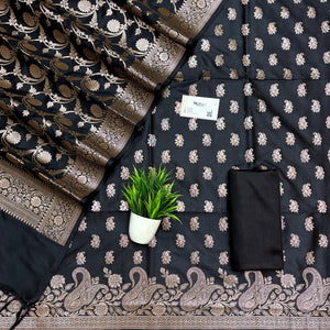 Black Godzilla Semi Katan Silk Banarasi Suit