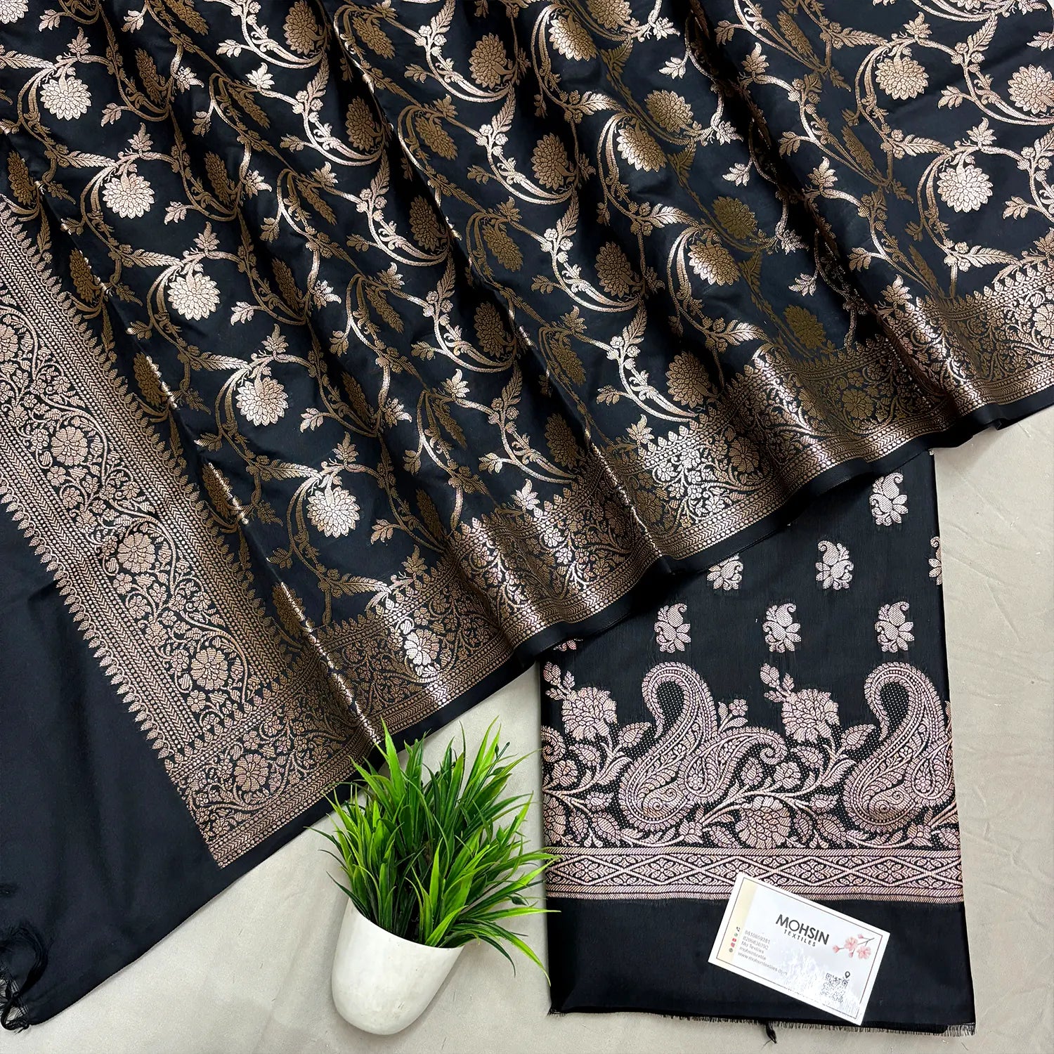 Black Godzilla Semi Katan Silk Banarasi Suit