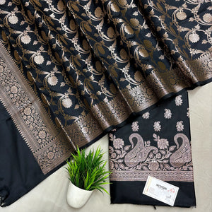 Black Godzilla Semi Katan Silk Banarasi Suit