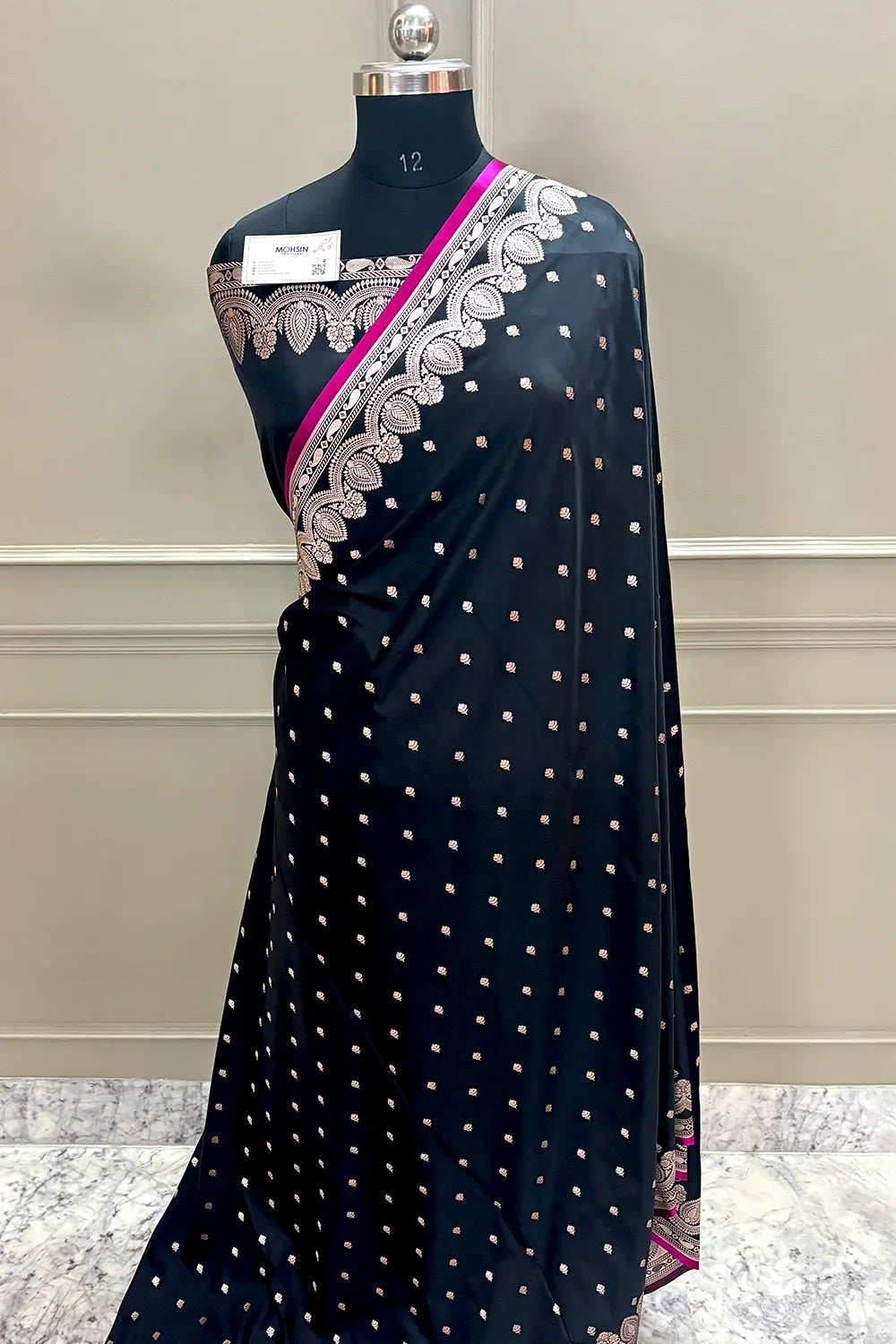 Black Jadi Buti Katan Silk Banarasi Saree