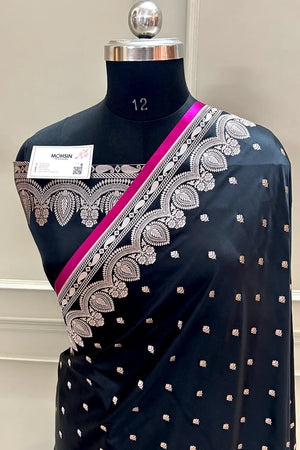 Black Jadi Buti Katan Silk Banarasi Saree