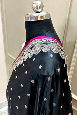 Black Jadi Buti Katan Silk Banarasi Saree