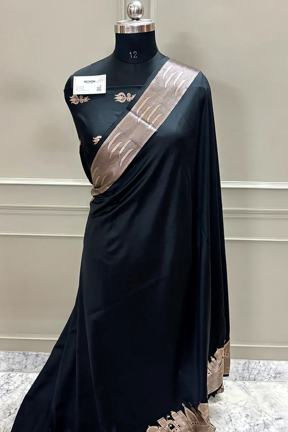 Black Kalyug Plain Satin Silk Banarasi Saree