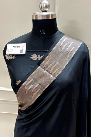 Black Kalyug Plain Satin Silk Banarasi Saree