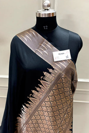 Black Kalyug Plain Satin Silk Banarasi Saree