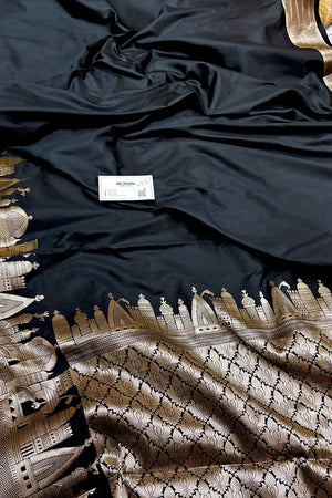Black Kalyug Plain Satin Silk Banarasi Saree