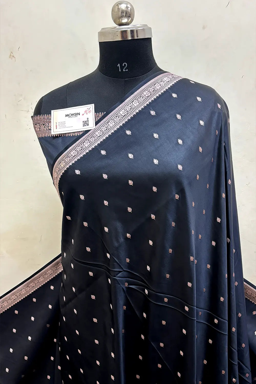 Black Zari Katan Mashru Silk Banarasi Saree