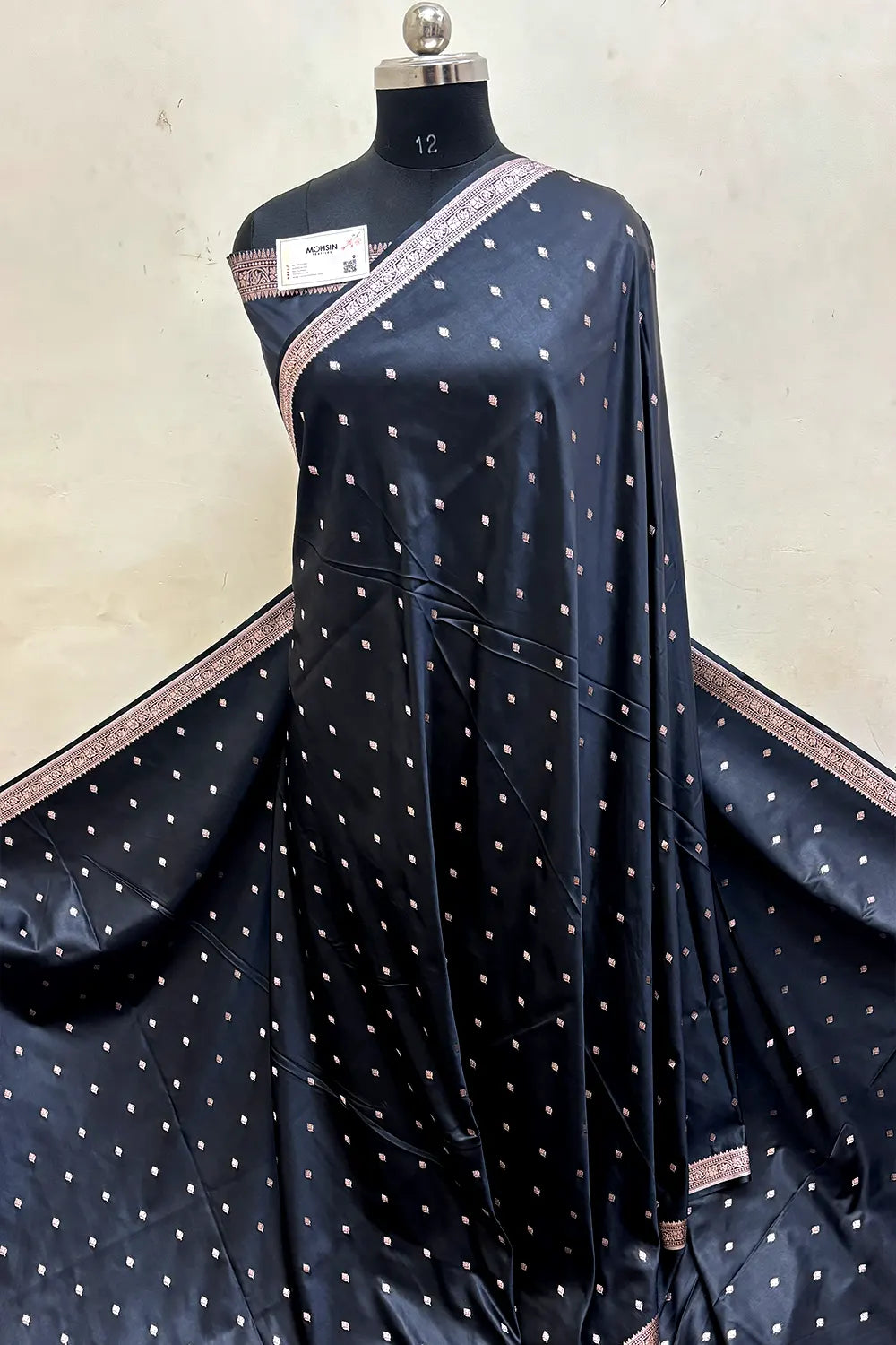 Black Zari Katan Mashru Silk Banarasi Saree
