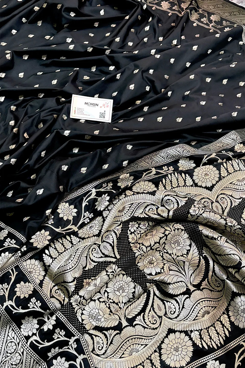 Black Mahinki Buti Katan Silk Banarasi Saree