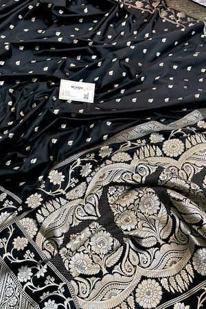 Black Mahinki Buti Katan Silk Banarasi Saree