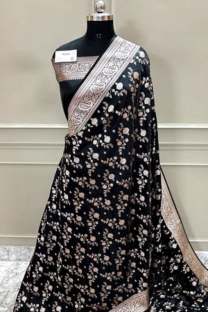 Black Nafis Jaal Katan Silk Banarasi Saree