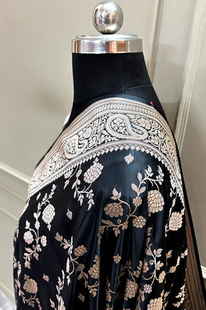 Black Nafis Jaal Katan Silk Banarasi Saree