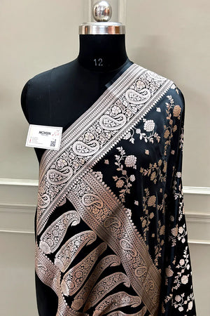 Black Nafis Jaal Katan Silk Banarasi Saree