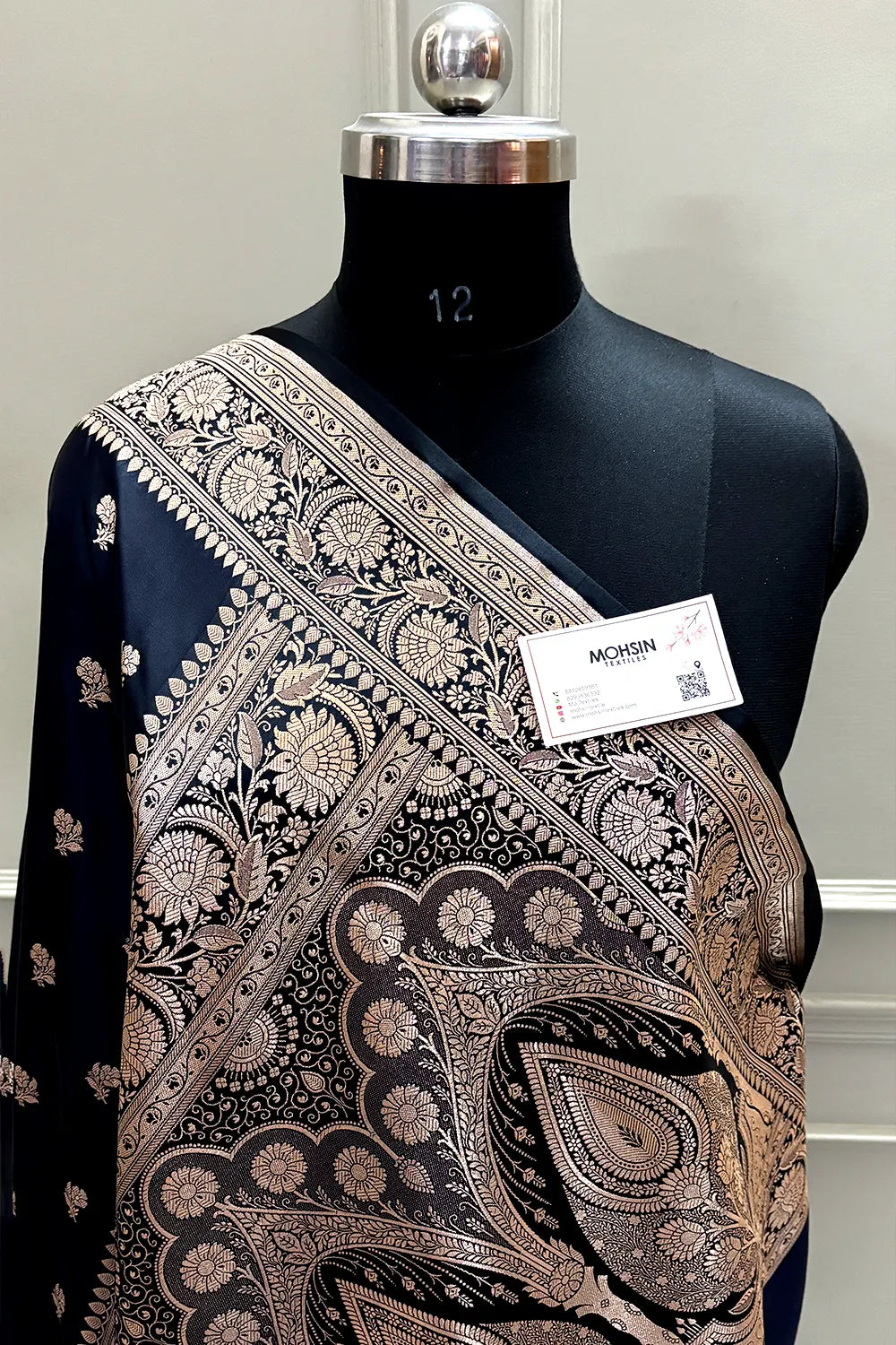 Black Navy Chaman Buti Katan Mashru Silk Banarasi Saree