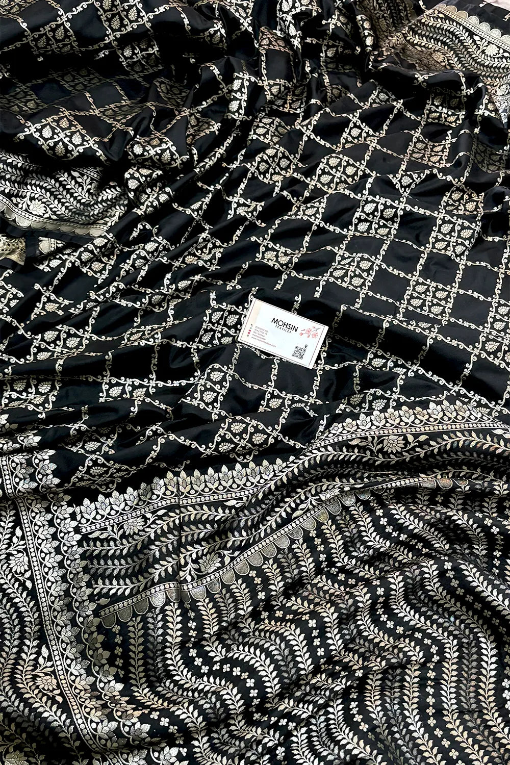 Black Pi Jaal Katan Silk Banarasi Saree 