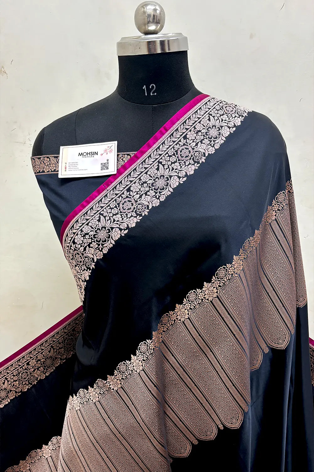 Black Plain Katan Mashru Silk Banarasi Saree